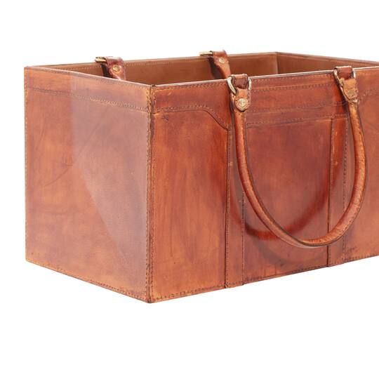 16" Brown Leather Rustic Magazine Holder